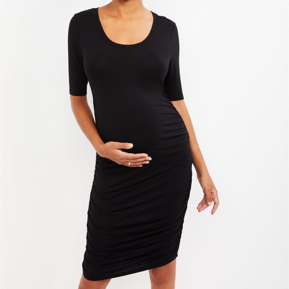 Navy Motherhood Maternity Ruched Dress S